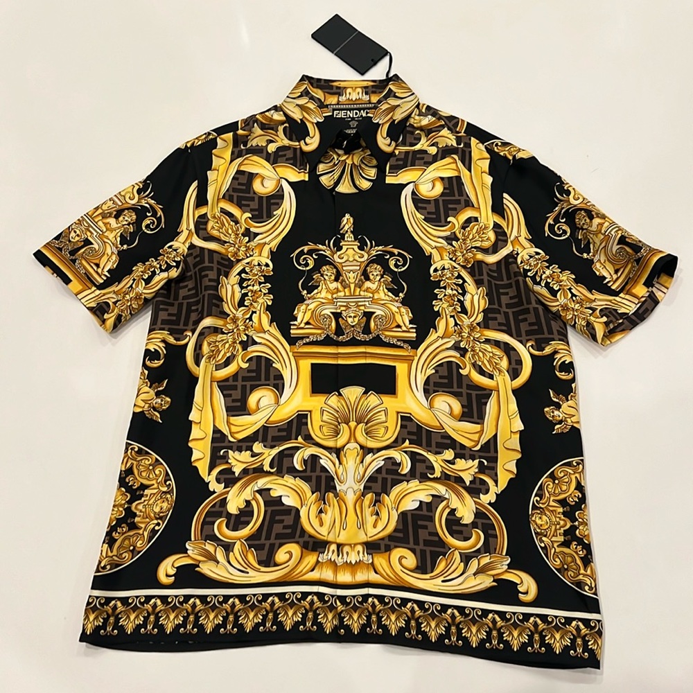 RARE Fendace black and gold 100% silk button up shirt. Brand new never been worn